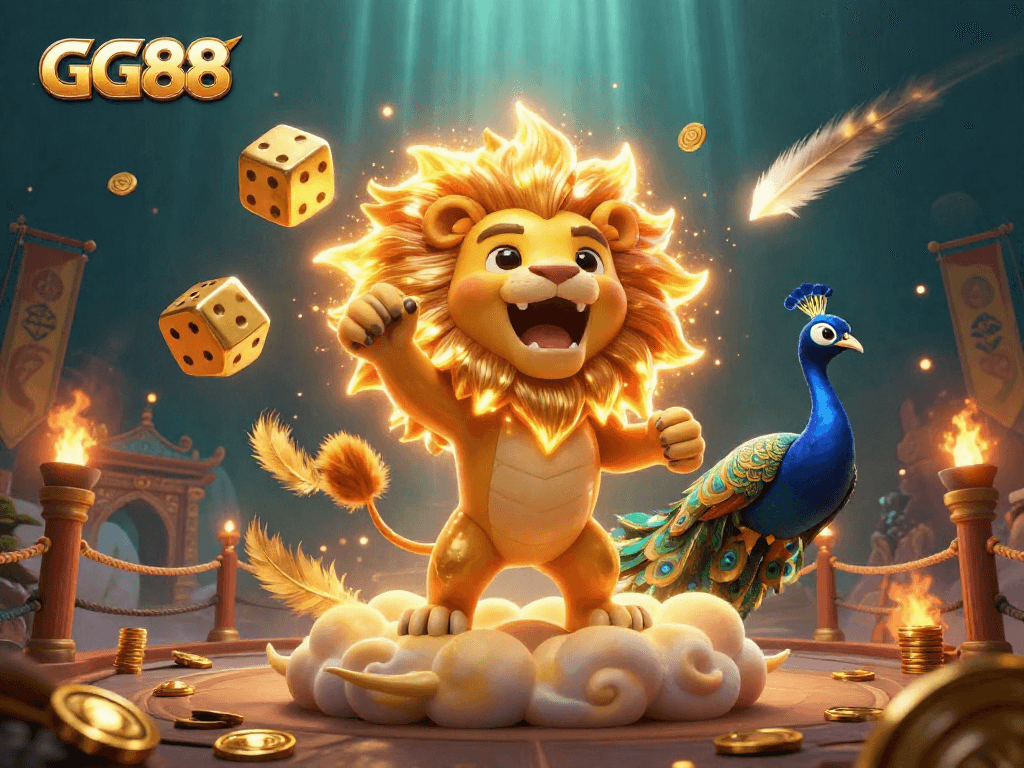 Experience the thrill of GG88 with a dynamic scene highlighting major casino elements and vibrant characters.