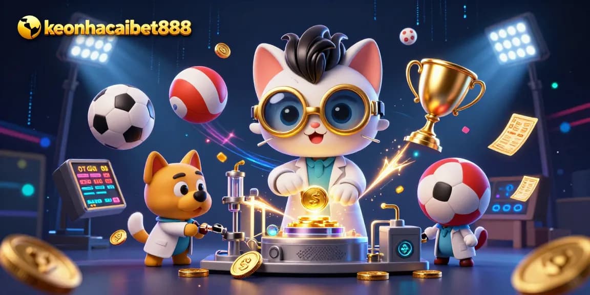 Engage with keonhacaibet888 in vibrant sports betting scenes featuring dynamic elements and a playful atmosphere.