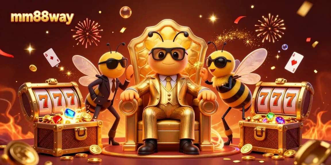 Experience dynamic jackpot wins with mm88way in this vibrant casino-themed illustration.