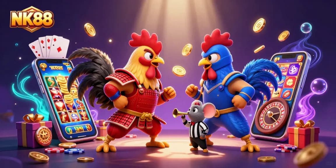Bet on fierce roosters in the NK88 casino arena with vibrant slots and gaming elements!