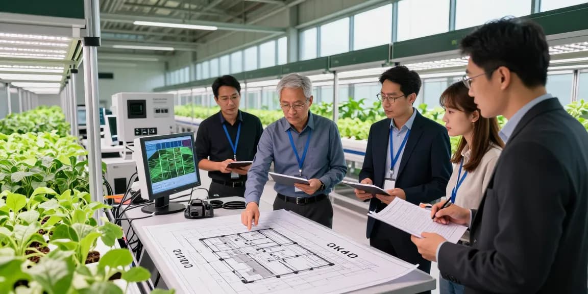 CIKA4D indoor agriculture team designing innovative vertical farming solutions in a modern workspace.
