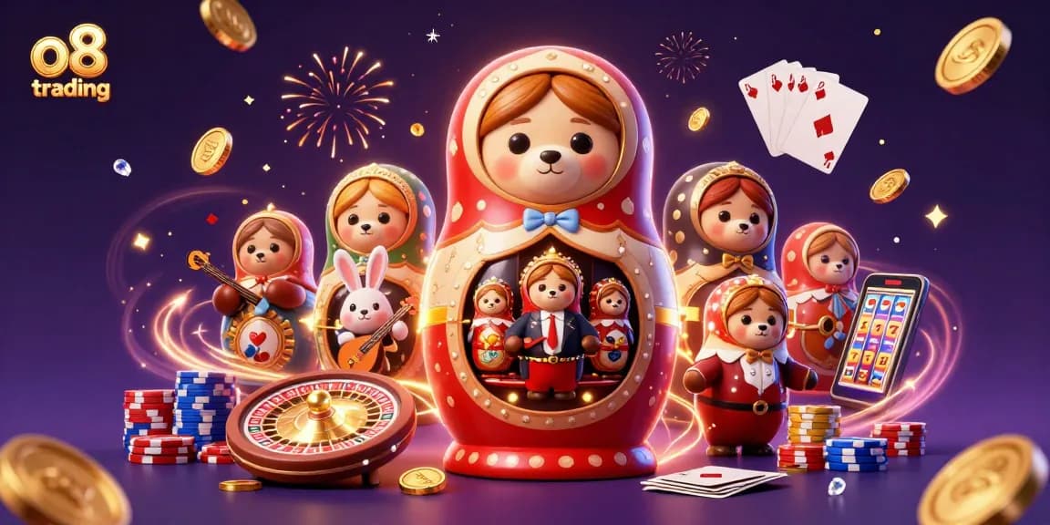 Experience the thrill of o8 trading with vibrant casino-themed bear and enchanting elements.