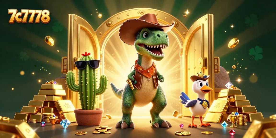 Engage with the thrilling 7c7778 casino adventure featuring a cowboy dinosaur, a cactus, and a roadrunner.