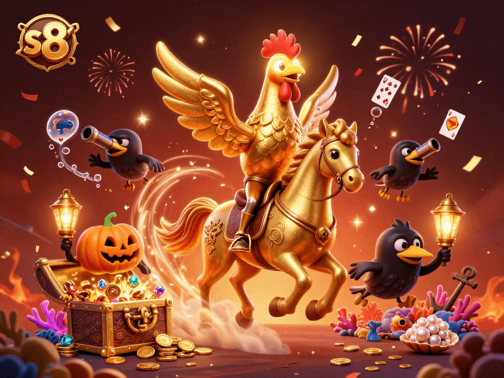 S8 brightens the casino experience with a golden rooster and vibrant games.