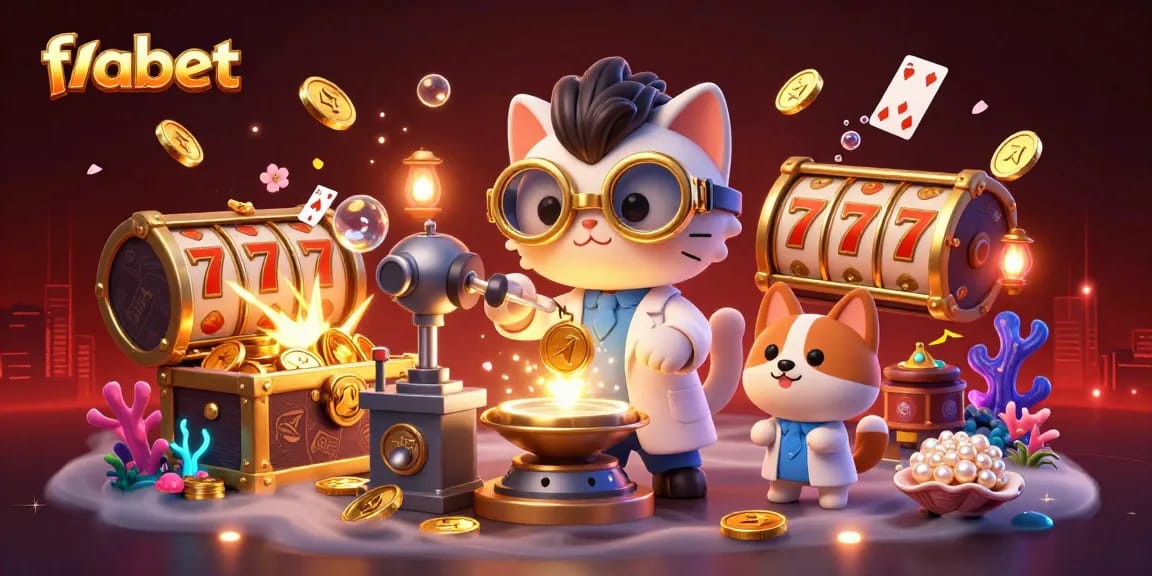Join fabet's adventure with a mad scientist cat and loyal dog in a thrilling casino scene!