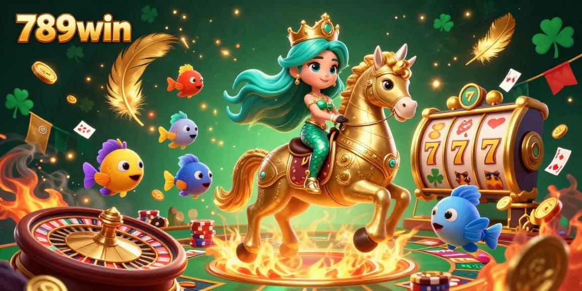 Experience exciting gameplay with 789win, showcasing a vivid casino scene featuring mermaids and gold coins.