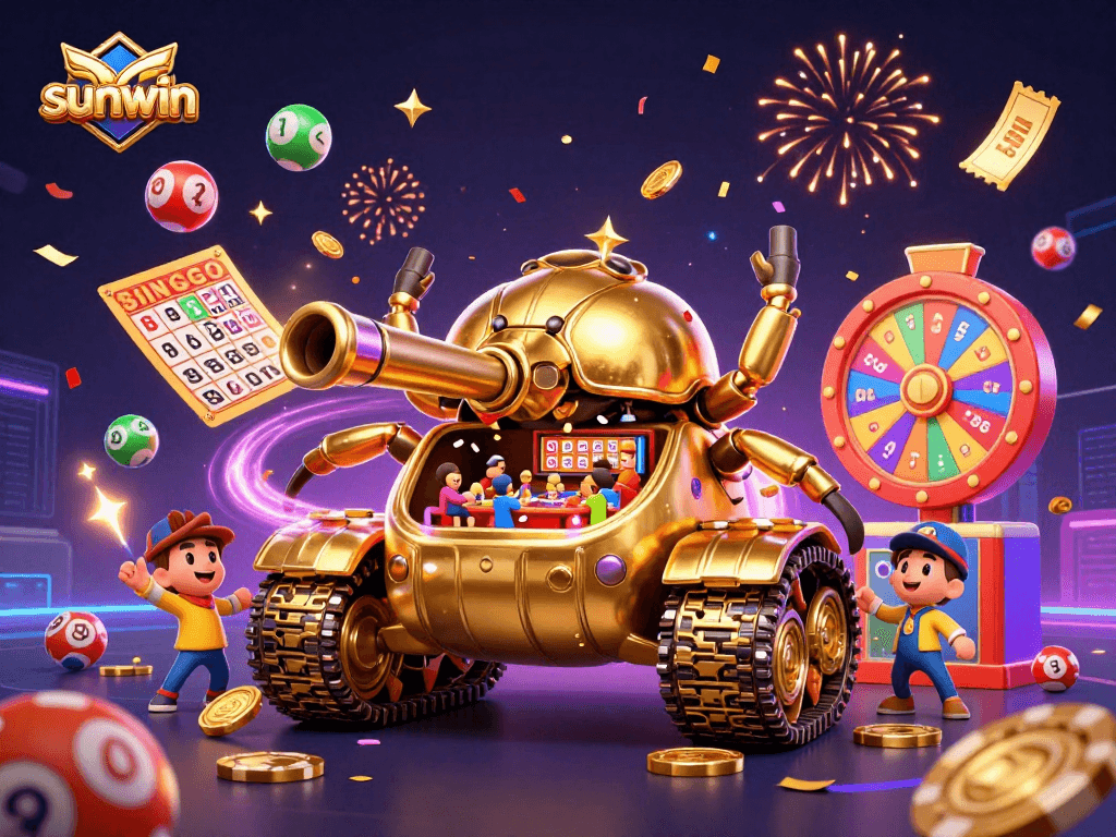 Engage with sunwin's vibrant 3D casino illustration showcasing an interactive lottery scene.