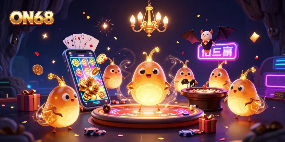 Experience the vibrant party atmosphere at ON68 with glowworms lighting up a casino scene.