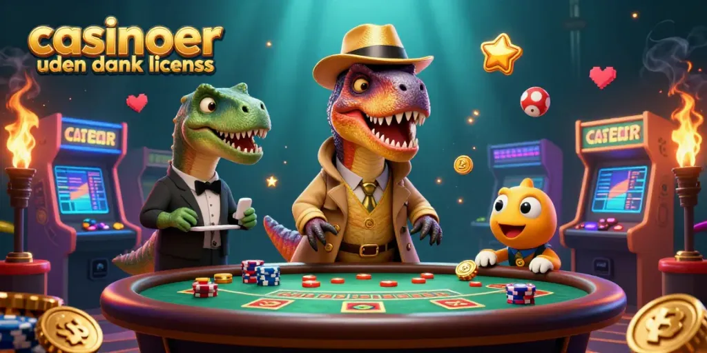 Engage with vibrant gameplay at casinoer uden dansk licens, featuring a cartoon velociraptor at the blackjack table.
