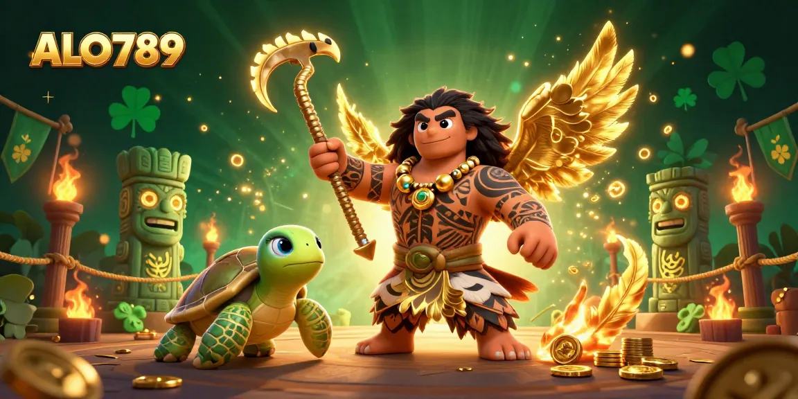 ALO789 showcases an epic cockfighting match with vibrant 3D characters and casino-themed elements.