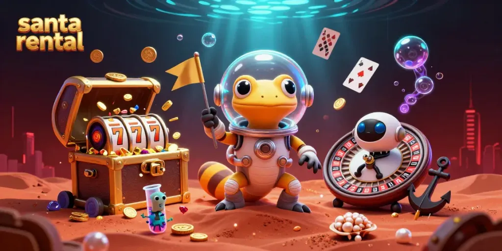 Experience the magic of santa rental in a vibrant casino-themed space