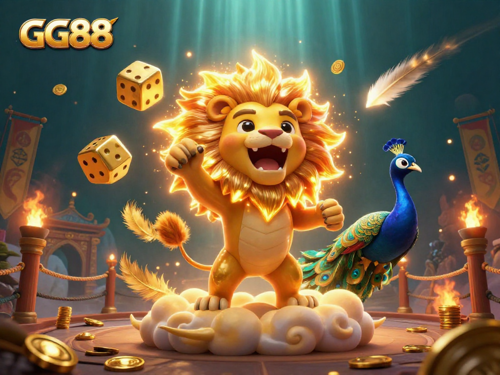 Experience the thrill of GG88 with a dynamic scene highlighting major casino elements and vibrant characters.