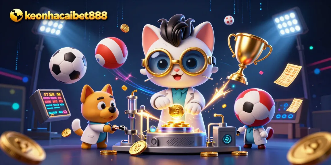 Engage with keonhacaibet888 in vibrant sports betting scenes featuring dynamic elements and a playful atmosphere.