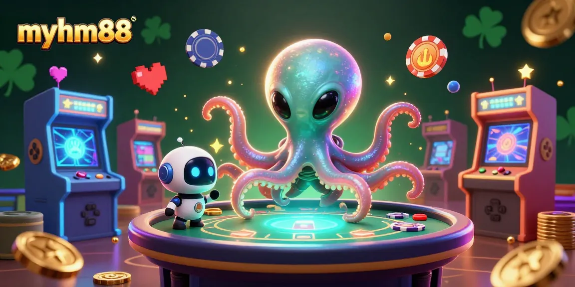 myhm88 showcases a vibrant alien poker scene with immersive casino elements and interstellar characters.