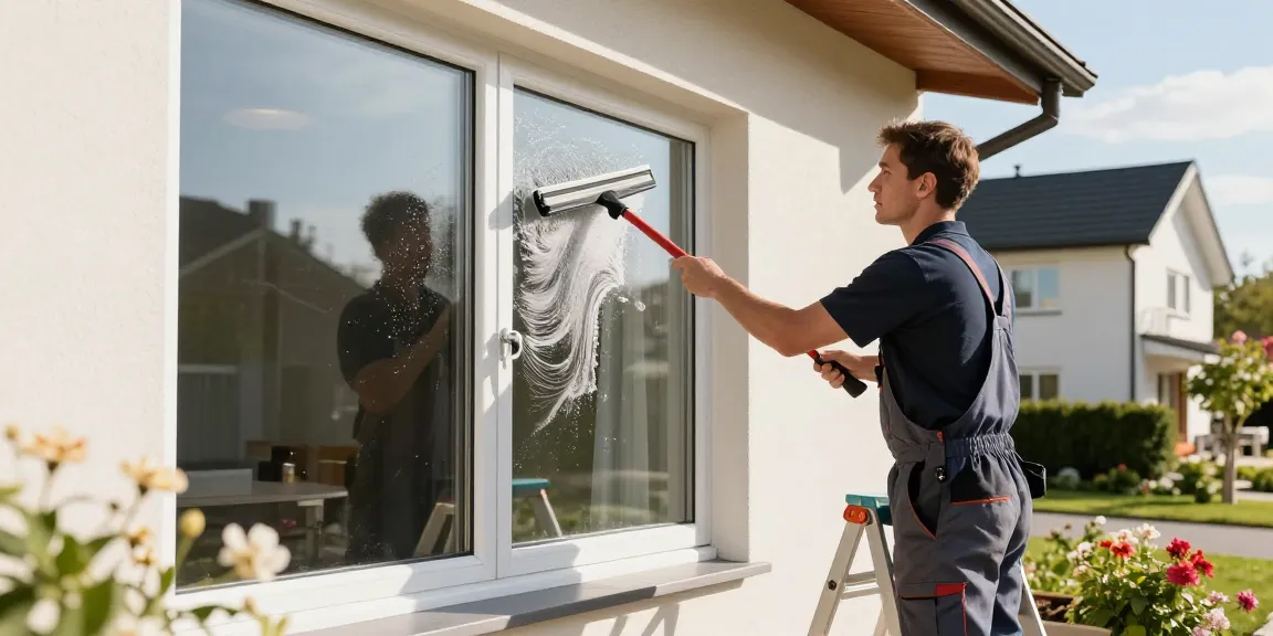 Professional window cleaning service in Solothurn showcasing sparkling results during sunny day.