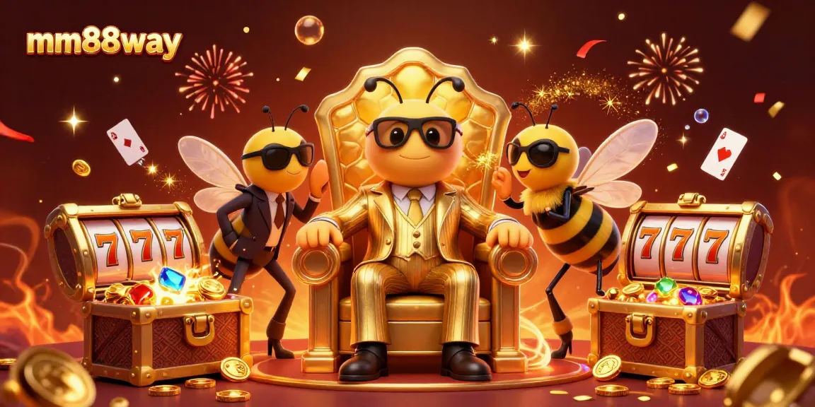 Experience dynamic jackpot wins with mm88way in this vibrant casino-themed illustration.