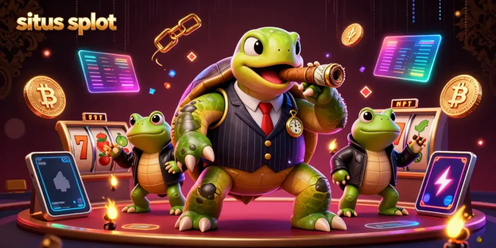 Play exciting games at situs slot, featuring vibrant characters among glowing slot elements.