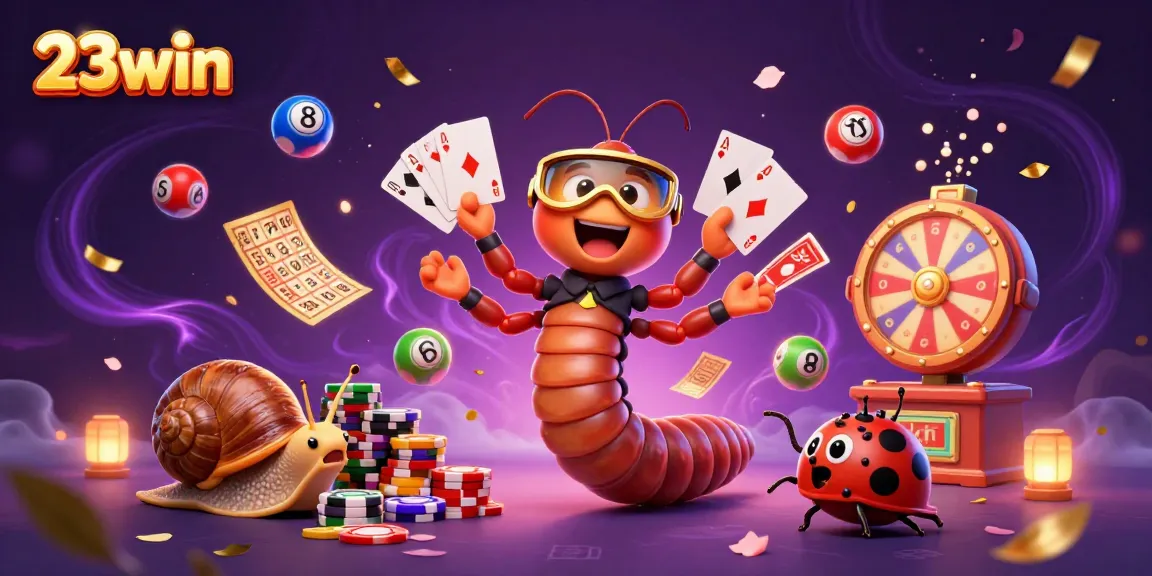 Experience the excitement at 23win with vibrant casino elements and charming characters.