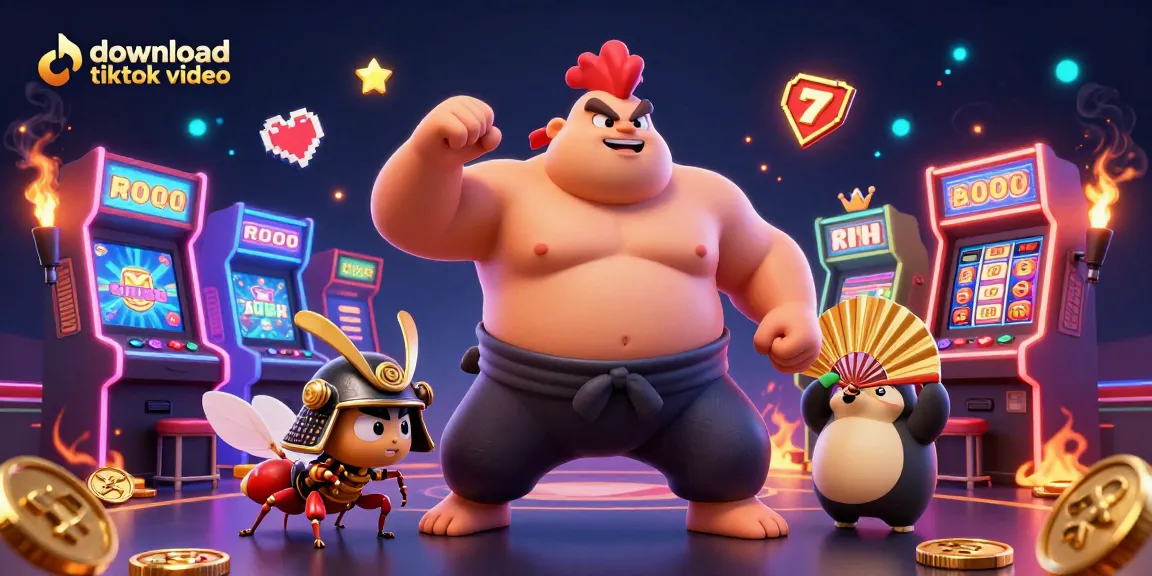 Download TikTok video using a vibrant casino-themed illustration with engaging game elements.