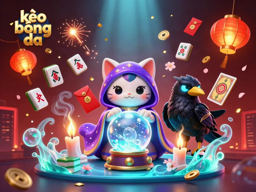 Engage in thrilling sports betting with kèo bóng đá, featuring mystical characters and vibrant symbols