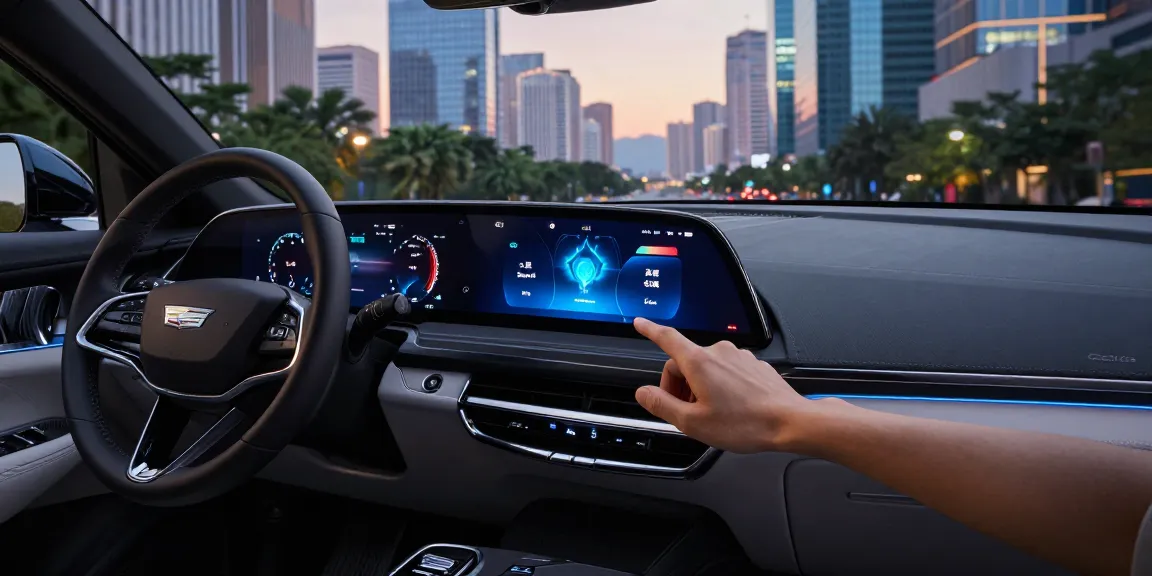 Explore how the driving modes in Cadillac Lyriq offer different ranges or battery usages in a stylish urban setting.