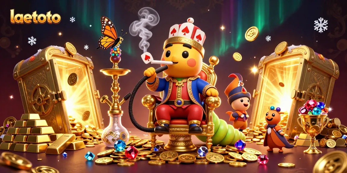 Engage with laetoto's thrilling games featuring a vibrant 3D illustration of a whimsical casino scene.