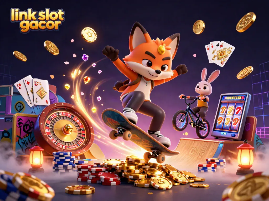 Experience the thrill of link slot gacor with 3D characters amidst exciting casino elements.