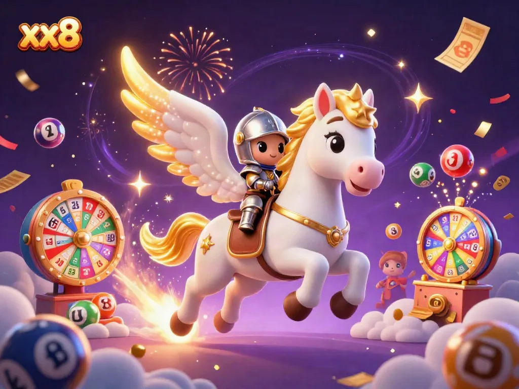 Experience the thrill of xx8 with dynamic lottery and casino elements in an engaging 3D scene.