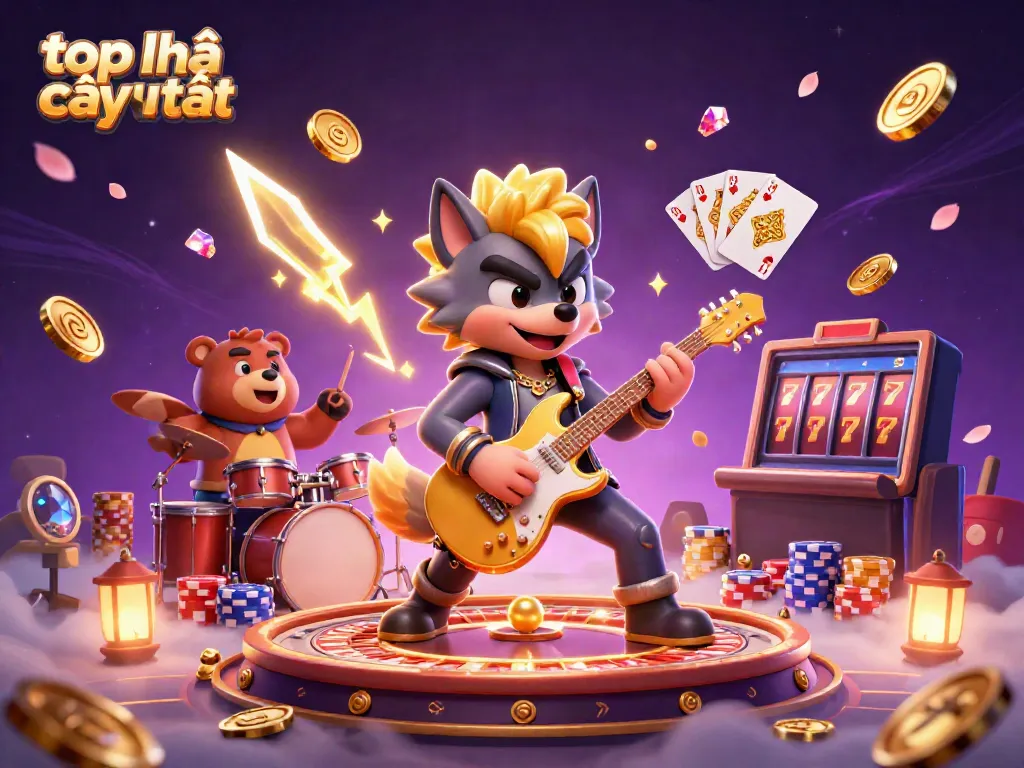 Engage with top nhà cái uy tín through vibrant casino scene featuring dynamic characters and exciting gaming elements.