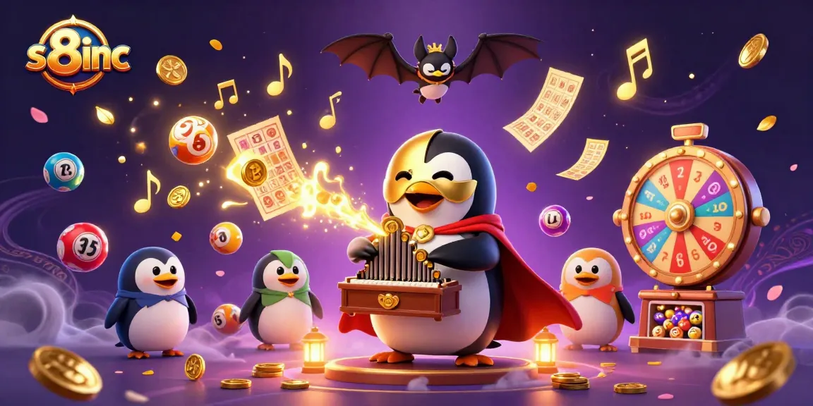 Engage with thrilling games at s8inc, where golden coins cascade from a pipe organ in a vibrant casino scene.