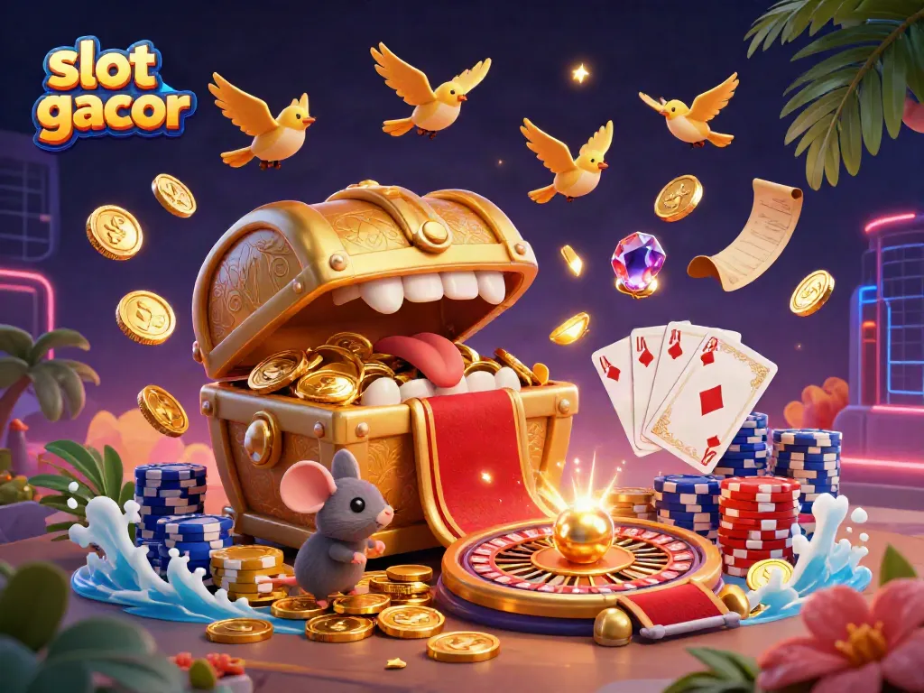Spin the slots with excitement at slot gacor, surrounded by treasures and casino vibes.