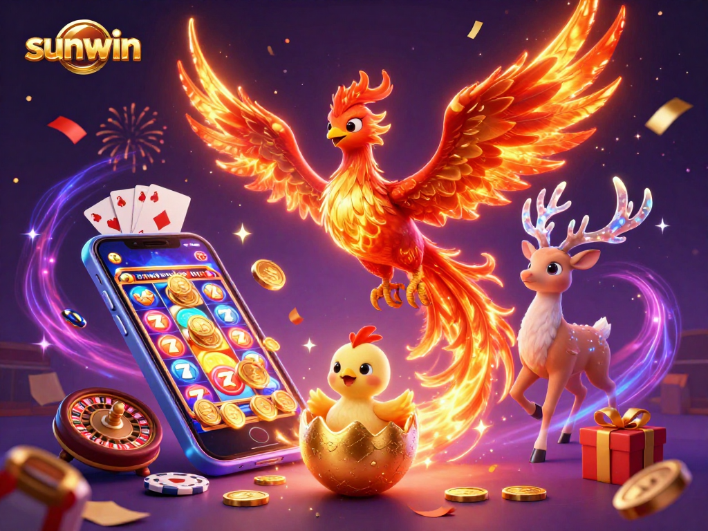 Engage with sunwin's vibrant phoenix-themed slots in a magical 3D casino world.