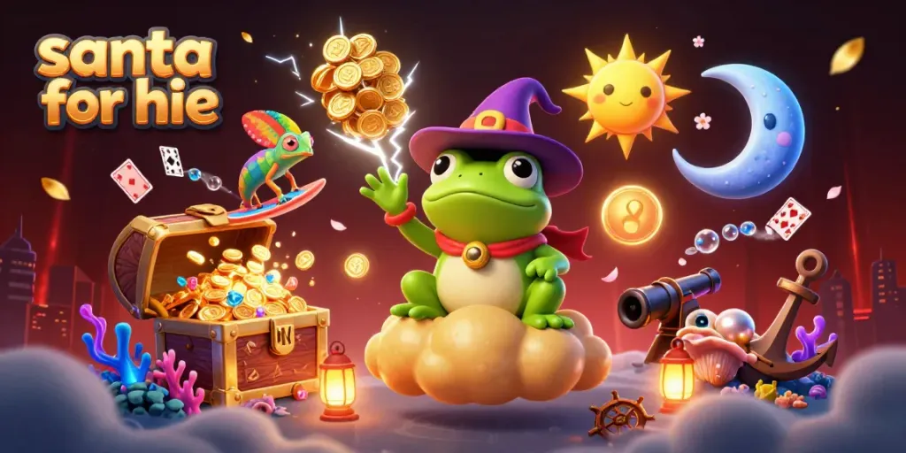 Engaging visual representation of Santa for hire in a vibrant gambling-themed scene with dynamic gaming elements.