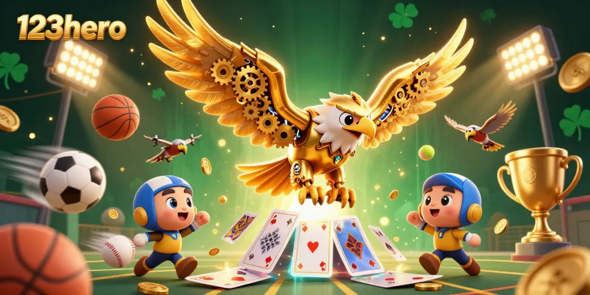 Experience gaming excitement with 123hero's lively 3D casino scene featuring dynamic sports elements.