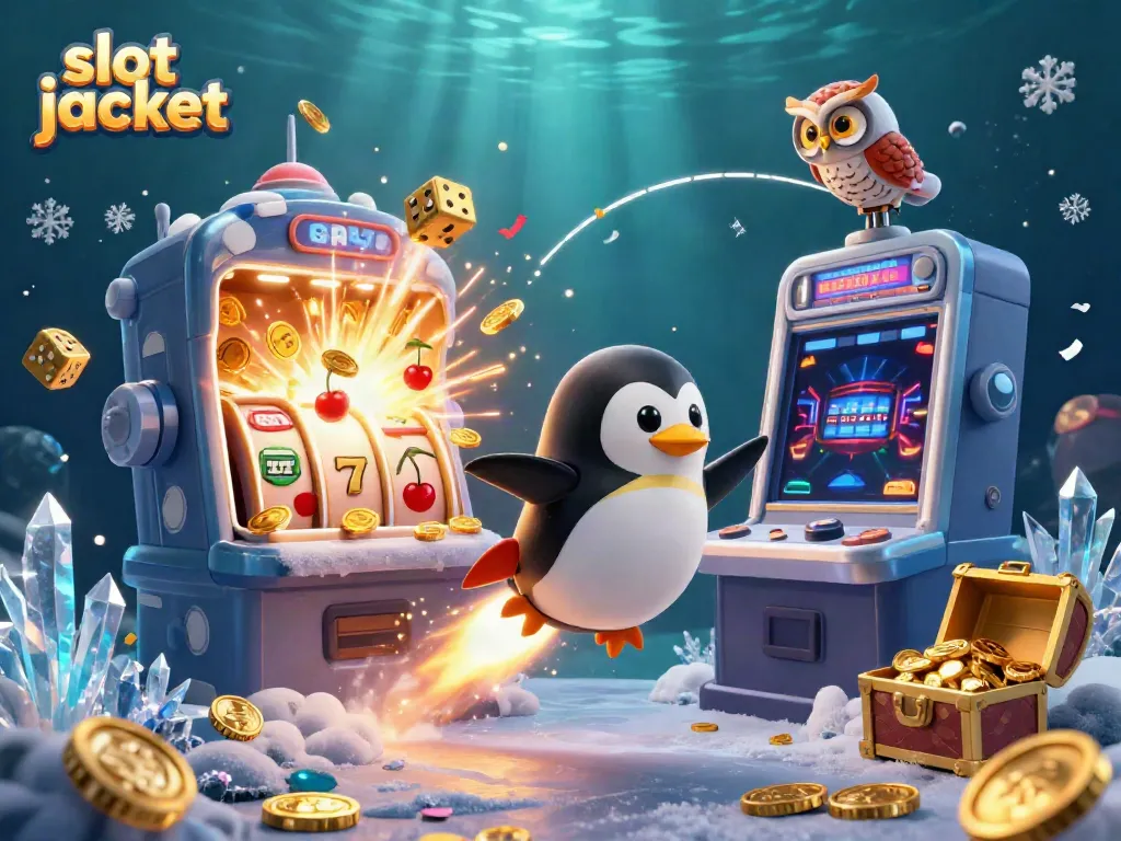 Experience thrilling gameplay with the slot jackpot as golden coins burst from a 3D slot machine.