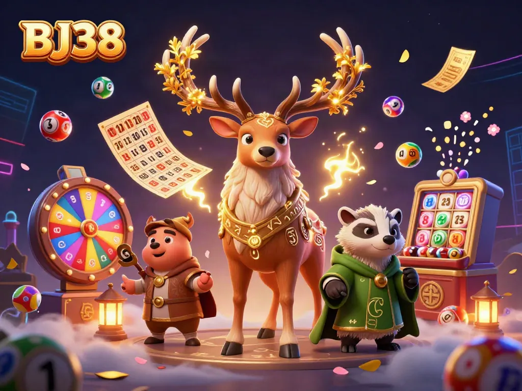 Spin and win with BJ38: Dynamic casino illustration featuring vibrant lottery elements.