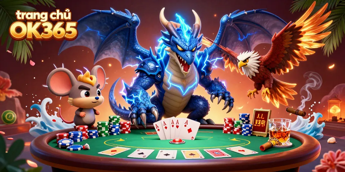 Engage with vibrant gameplay at trang chủ OK365 featuring a thunder dragon and poker elements.
