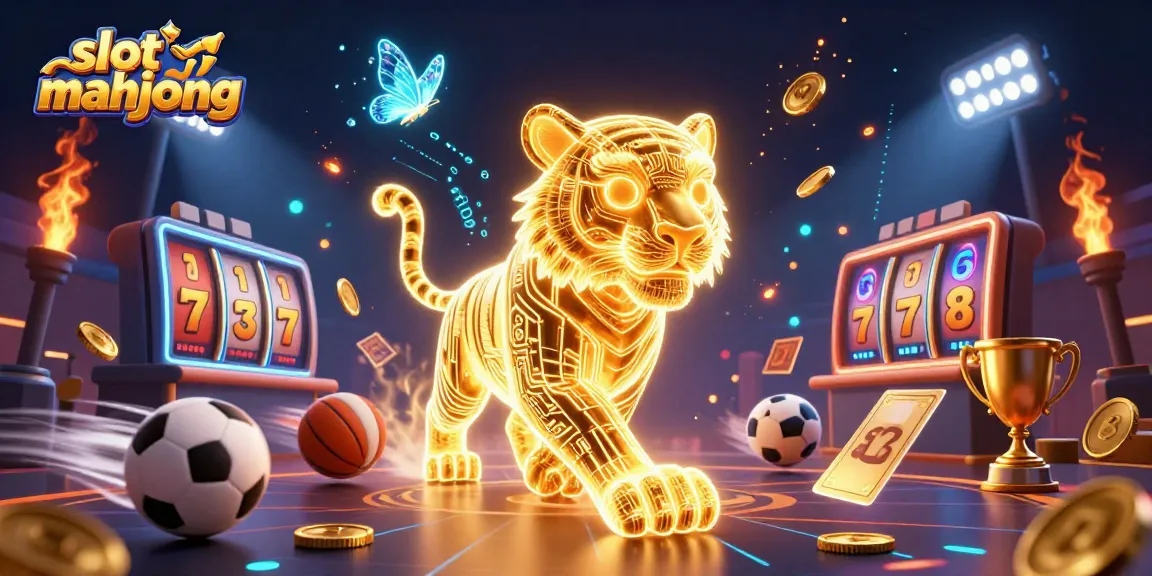 Engage with slot mahjong in this vibrant 3D casino illustration showcasing dynamic gaming elements.