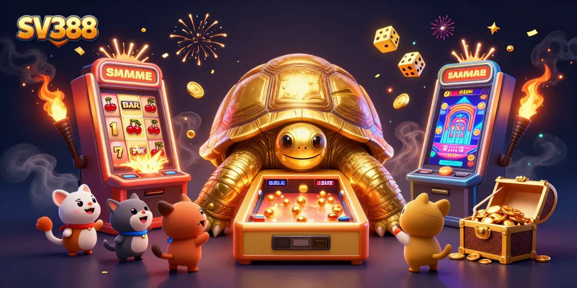 Spin the reels and experience the thrilling adventure of SV388 in a vibrant casino scene.