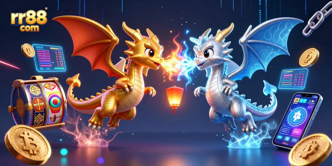 Play exciting games at rr88 com where neon coins and slot reels create a vibrant casino atmosphere.