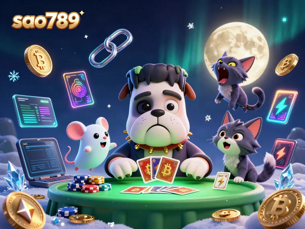 Experience thrilling card games at sao789 with a spooky 3D cartoon atmosphere featuring a bulldog dealer.