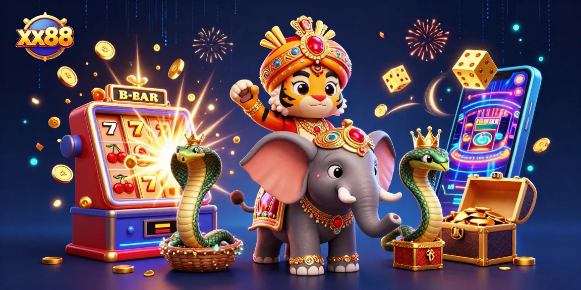 Spin the reels at xx88 with a dynamic scene of a wealthy maharaja and his entourage in a lively casino atmosphere.