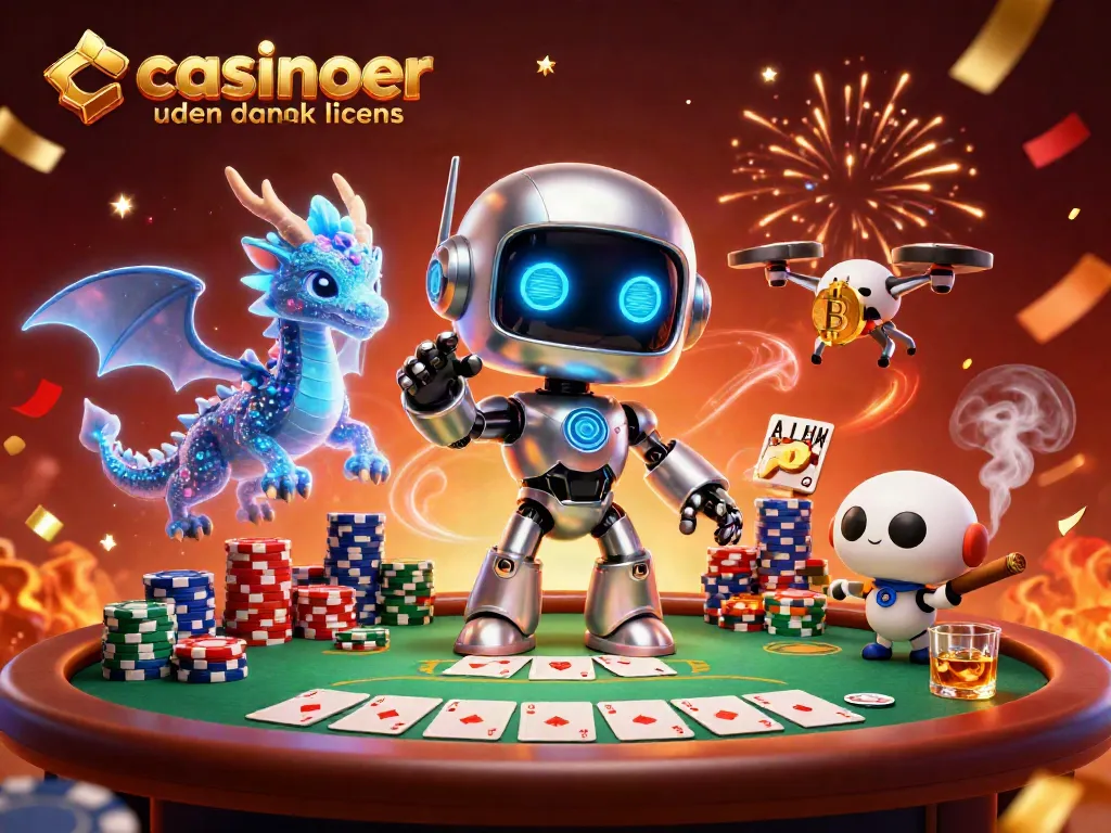 Engage with casinoer uden dansk licens in this vibrant 3D illustration full of gaming excitement.