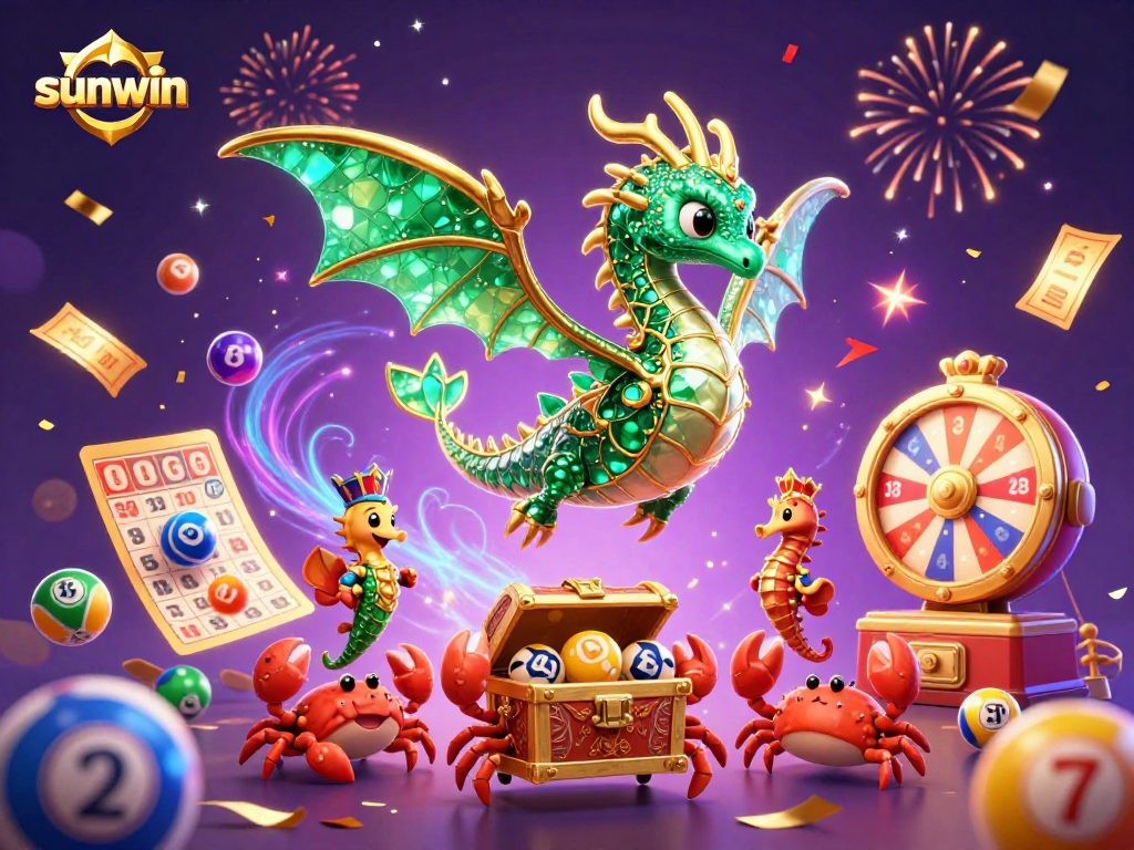 Experience thrilling excitement with sunwin's vibrant lottery scene and animated characters.