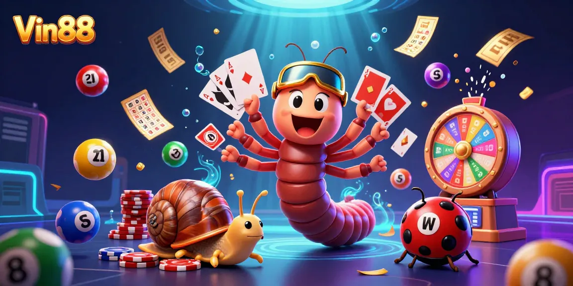 Experience thrilling gameplay with Vin88 through vibrant illustrated casino elements and characters.