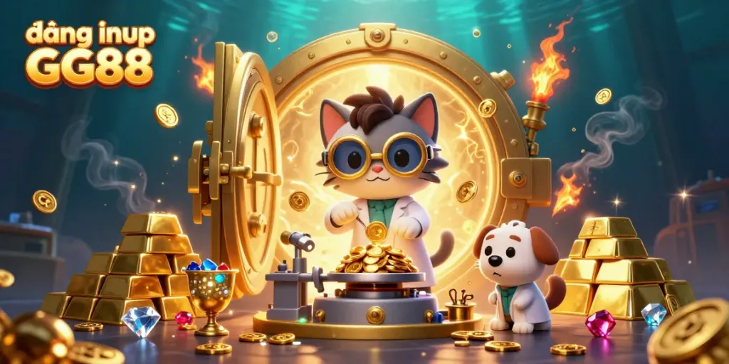 Engage in exciting gameplay with đăng nhập GG88 amidst golden treasures and vibrant casino elements.