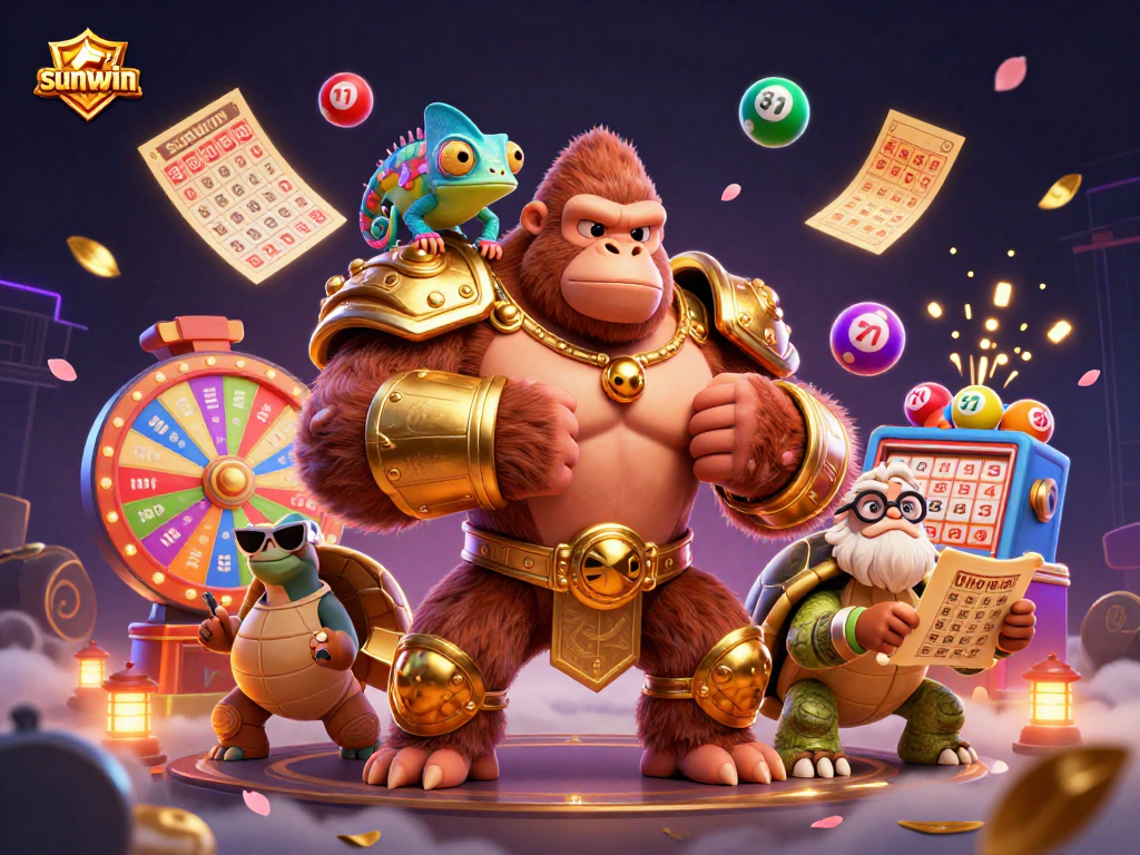 sunwin showcases a vibrant casino theme with dynamic lottery elements in a 3D scene