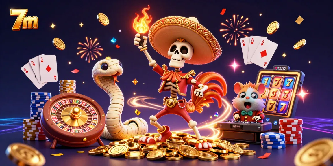 Experience the excitement of 7m with skeletons dancing and golden coins cascading in a vibrant casino