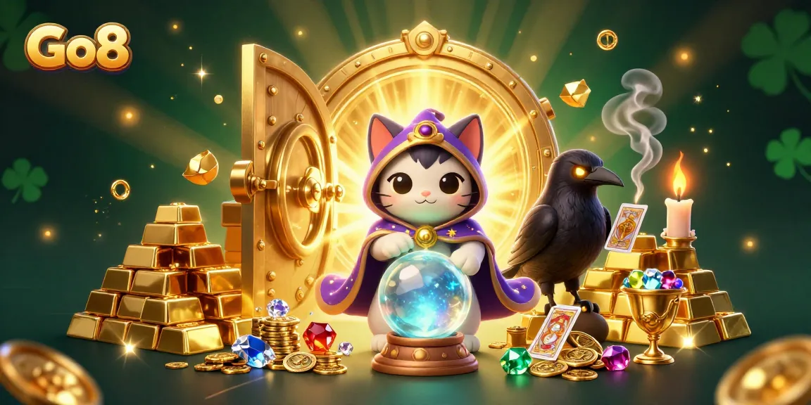 Experience exciting gaming with Go8's vibrant casino atmosphere featuring mystical characters and treasures.