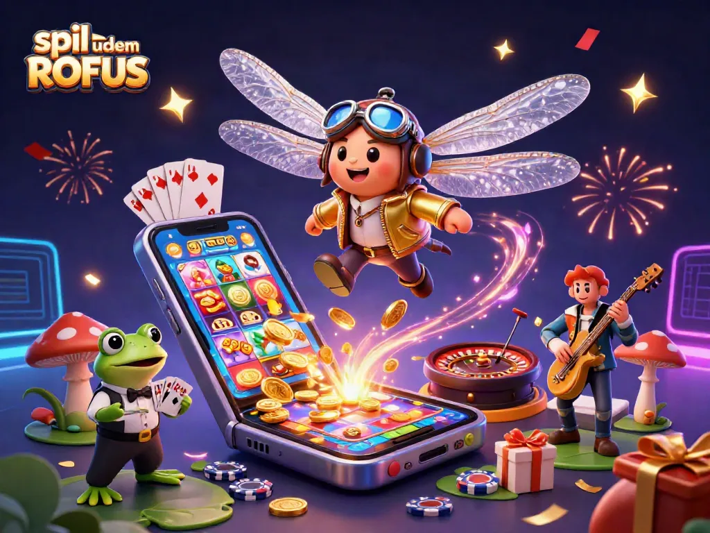 Engage in thrilling gameplay at spil uden om ROFUS with vibrant casino characters and slot visuals.